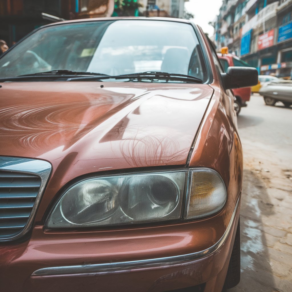 Swirl marks on car paint becoming noticeable in daylight, a common sign your car needs detailing.