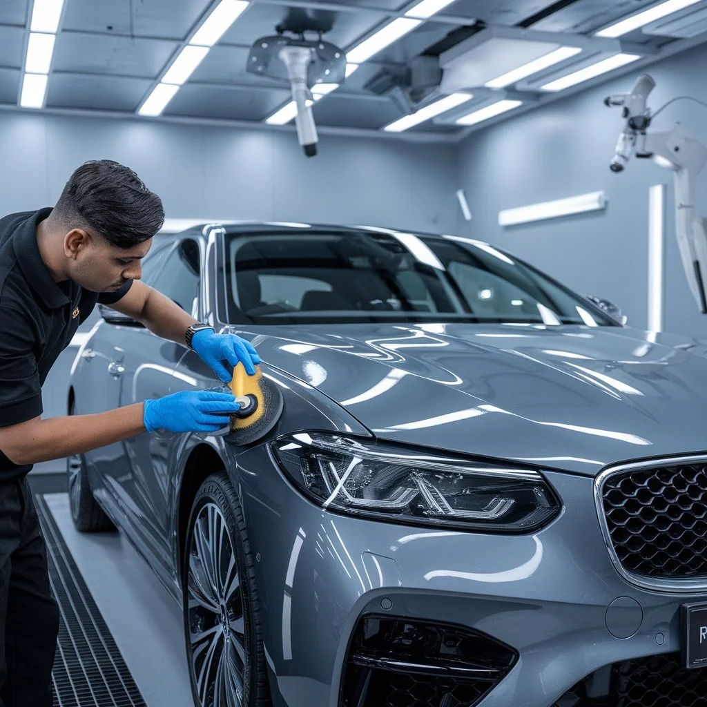 Protect car paint during long parking through professional exterior care and paint protection treatment performed in a controlled indoor environment. 